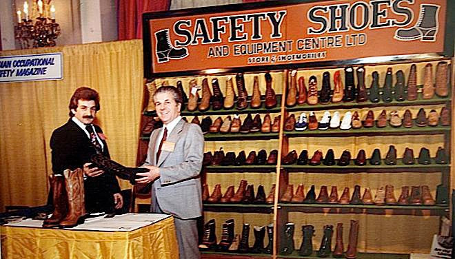 Old photo of John Colantonio selling shoes